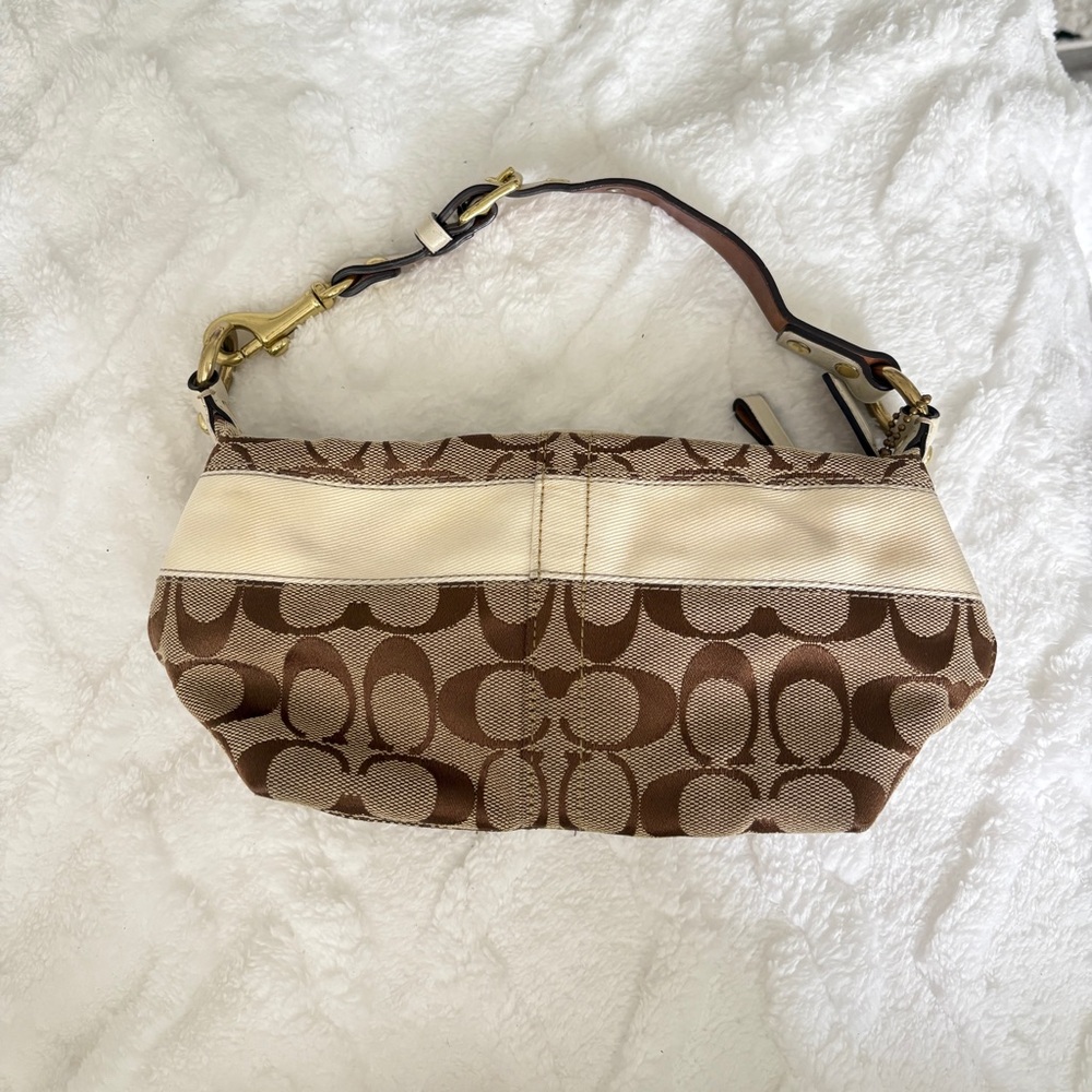 Coach Brown and Cream Signature Logo Mini Shoulder Bag